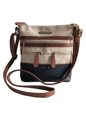 Stone Mountain USA Leather Pebble  Lulu Talia Ivory/Navy/ Brown Crossbody Bag